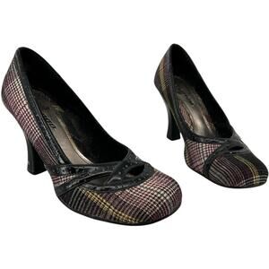 Vintage Y2K Women's 7.5 Bongo Bratz Canvas Plaid Pumps Round Toe Purple Heels